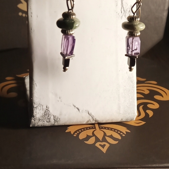 Artisan Natural Gemstone Hook Dangle Drop Earrings - Picture 6 of 6